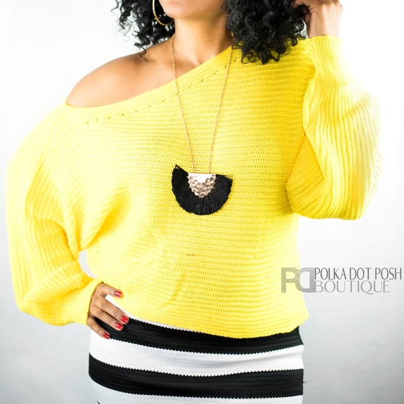 Yellow Off The Shoulder Sweater - Picture 2 of 2